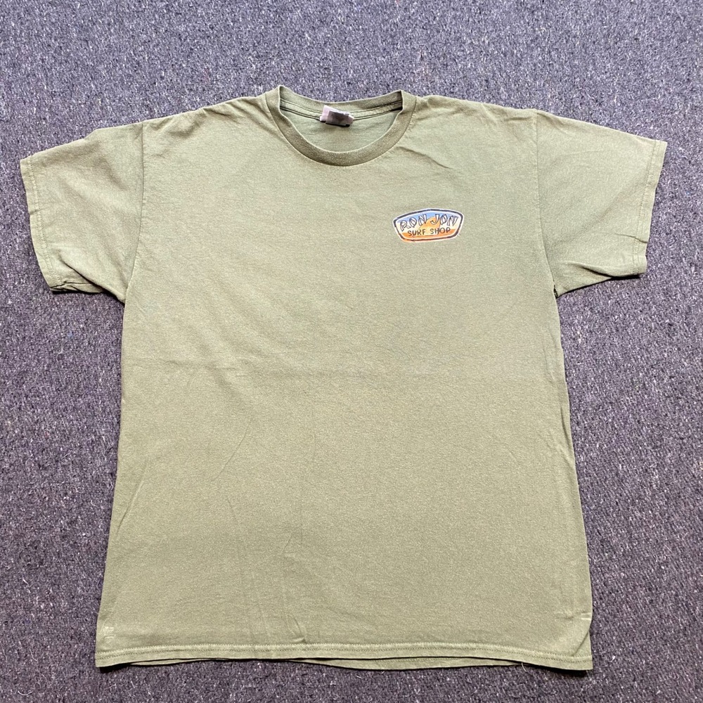 Ron Jon Surf Shop TShirt Sz L Mens Green Skater Grunge Logo Graphic Tee